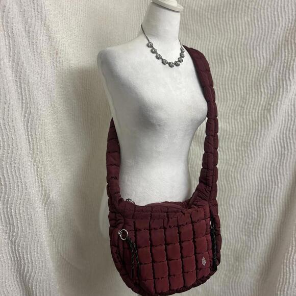 Free People Movement Quilted Crossbody Bag Raspberry Boho Basic Active Burgundy - Picture 2 of 9